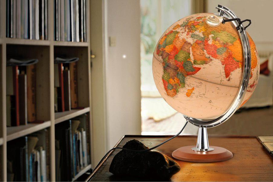 Globe terrestre 30 cm antique lumineux textes en français COLOMBO
